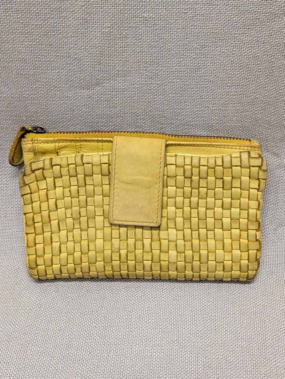 Vera Pelle Yellow Woven Leather Clutch Wallet